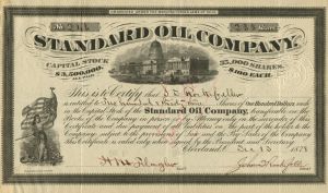 Standard Oil Co. Issued to and Signed 3 times by John Davison Rockefeller - 1878 dated Autograph Stock Certificate